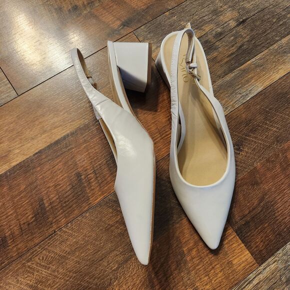 NEW Franco Sarto Sandals Womens 10M Racer Heeled Pointed Toe Slingback Cream - Picture 12 of 13